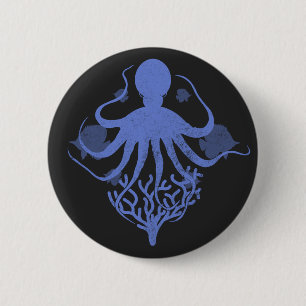 Octopus (dark background) 6 cm round badge