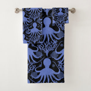 Octopus (dark background) bath towel set