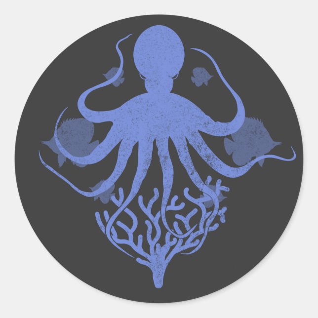 Octopus (dark background) classic round sticker (Front)