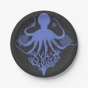 Octopus (dark background) paper plate