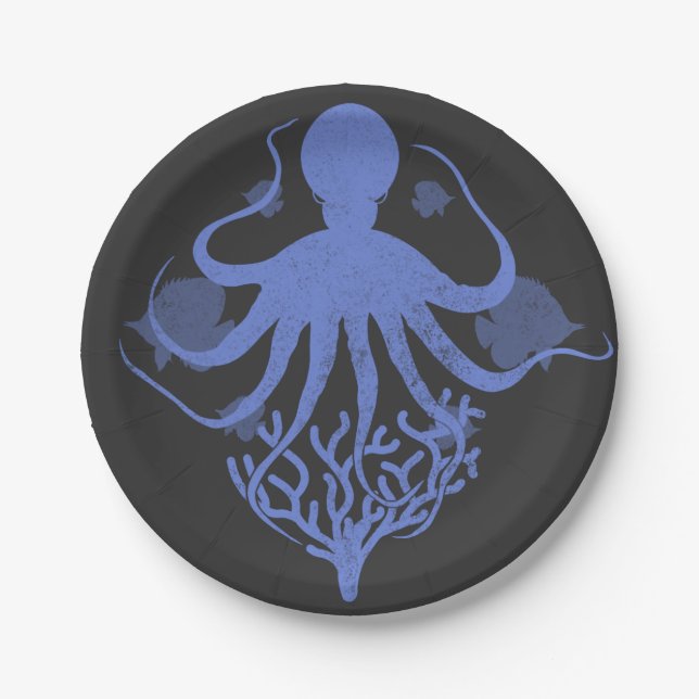 Octopus (dark background) paper plate (Front)