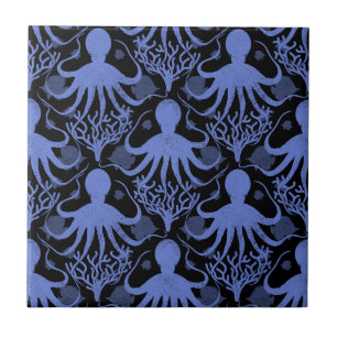 Octopus (dark background) Repeat Pattern Ceramic Tile