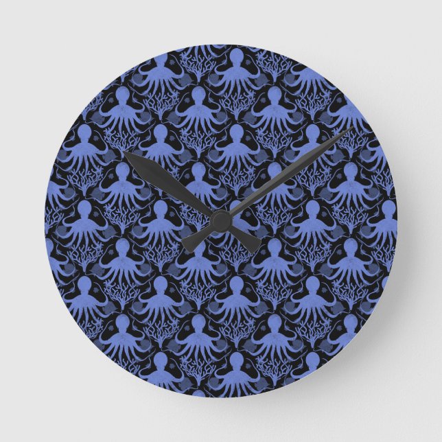 Octopus (dark background) round clock (Front)