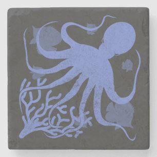 Octopus (dark background) stone coaster
