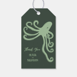 Octopus Deep Sea Modern Wedding, Green Gift Tags