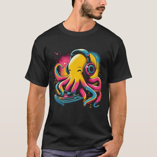 Octopus DJ DJing EDM Funky Dance Club T-Shirt (Front)