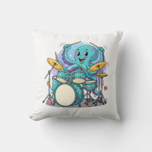 Octopus Drumming Funny Cartoon Octopus Drummer Cushion