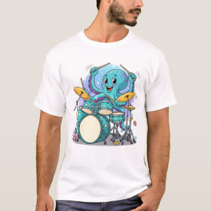 Octopus Drumming Funny Cartoon Octopus Drummer T-Shirt