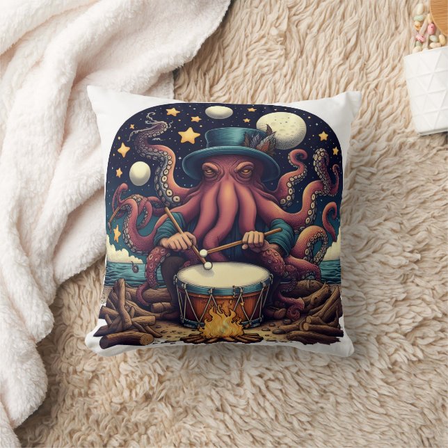 Octopus Drumming Under Stars By The Ocean Cushion (Blanket)