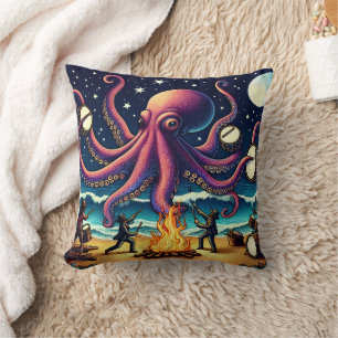Octopus Drums at Beach Campfire Cushion