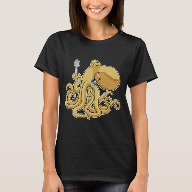 Octopus Eating Spoon Fork T-Shirt (Front)
