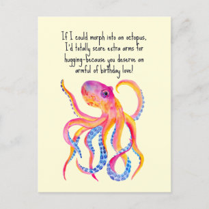 Octopus Extra Arms For Hugging Whimsy Birthday Postcard