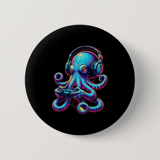 Octopus Gaming Animal Video Games Funny Octopus  6 Cm Round Badge (Front)