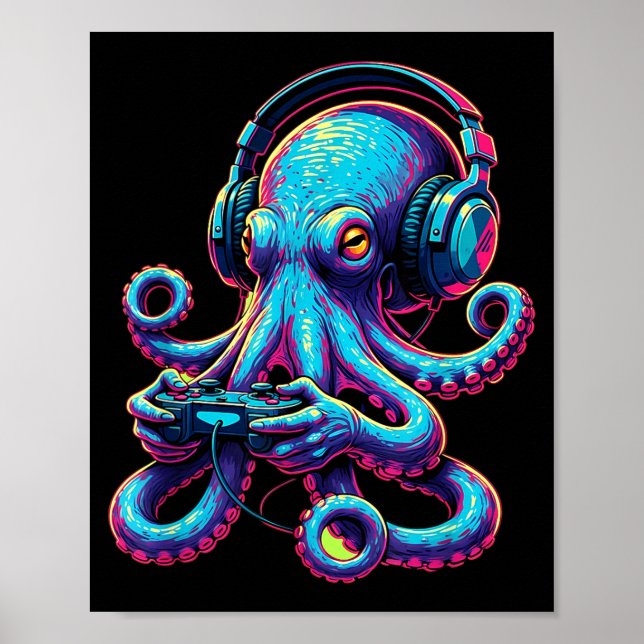 Octopus Gaming Animal Video Games Funny Octopus  Poster (Front)