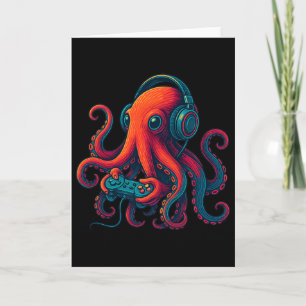 Octopus Gaming With Headphones Funny Video Games G Card