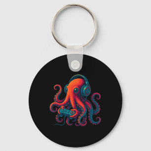 Octopus Gaming With Headphones Funny Video Games G Key Ring
