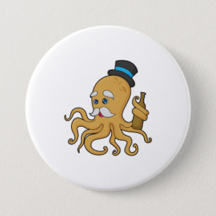 Octopus Gentleman Hat 7.5 Cm Round Badge