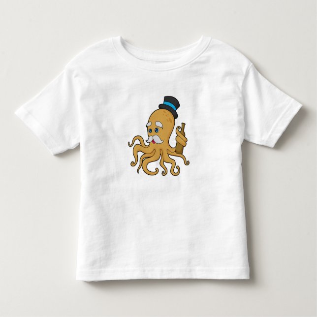 Octopus Gentleman Hat Toddler T-Shirt (Front)