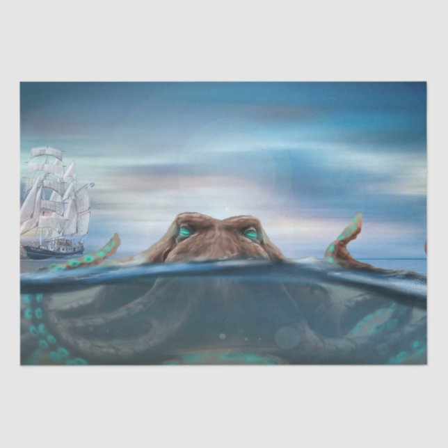 Octopus Giant Sailing Ship Decoupage Tissue Paper (Front)