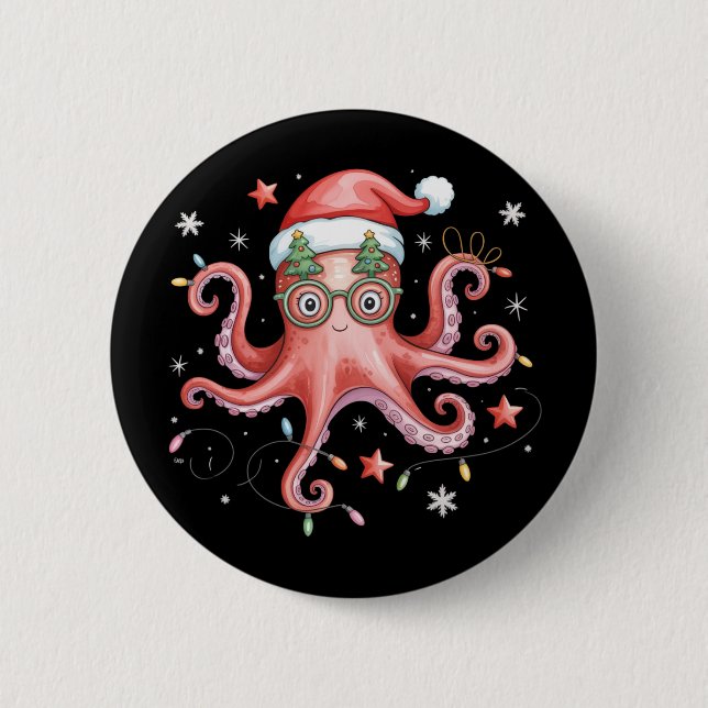 Octopus Glasses Santa Hat Christmas Light Ocean  6 Cm Round Badge (Front)