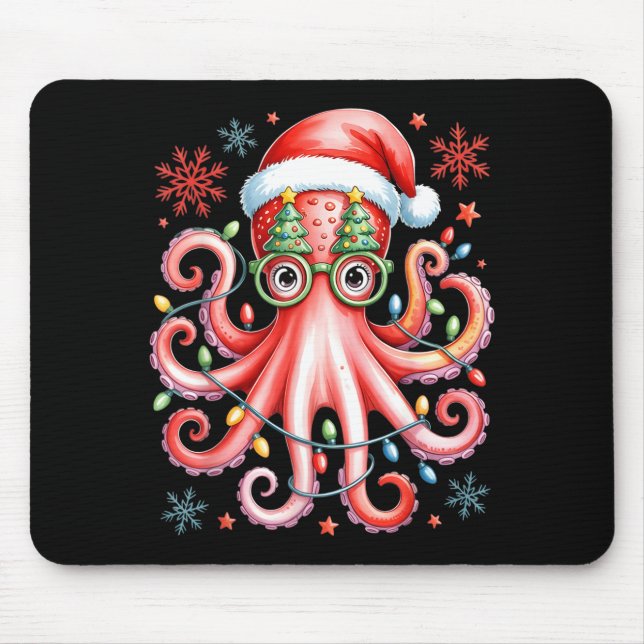Octopus Gles Santa Hat Christmas Light Ocean Anima Mouse Pad (Front)