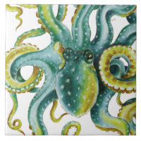Octopus Green Tentacles Watercolor Art