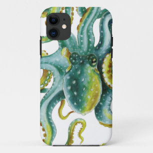 Octopus Green Watercolor Art iPhone 11 Case