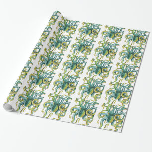 Octopus Green Watercolor Art Wrapping Paper