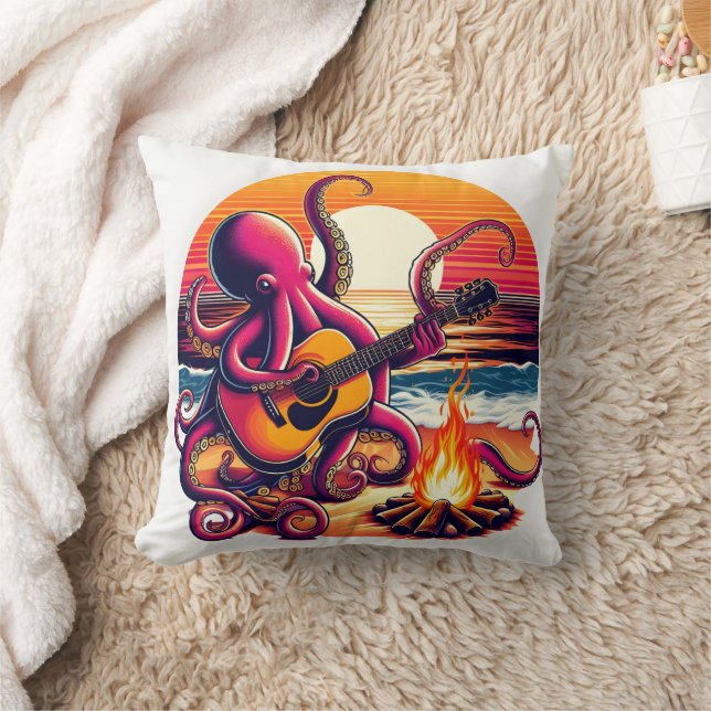 Octopus Guitar by Beach Campfire Cushion (Blanket)