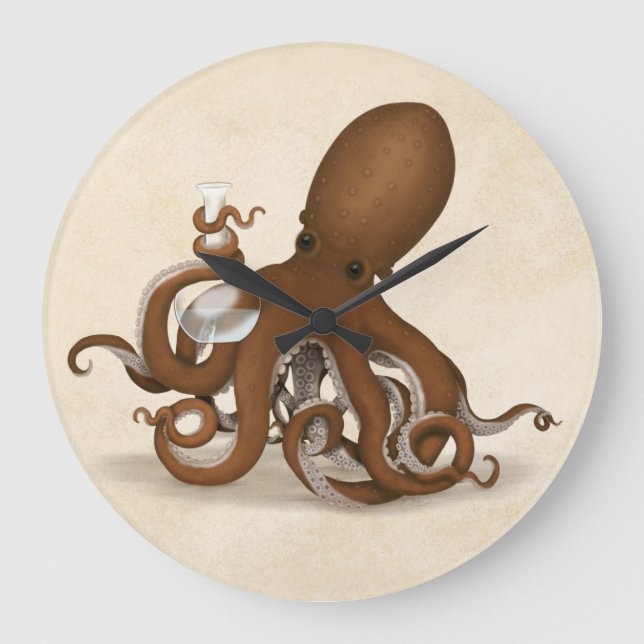 Octopus Holding Chemistry Flask Steampunk Science Large Clock (Front)