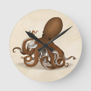 Octopus Holding Chemistry Flask Steampunk Science Round Clock