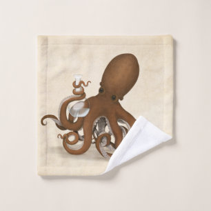 Octopus Holding Glass Flask Chemistry Steampunk Wash Cloth
