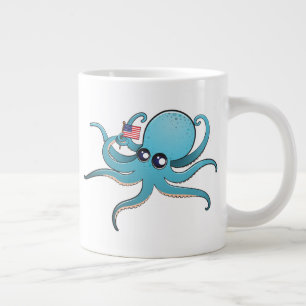 Octopus Holding The American Flag Large Coffee Mug