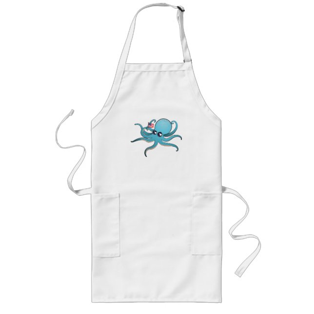 Octopus Holding The American Flag Long Apron (Front)