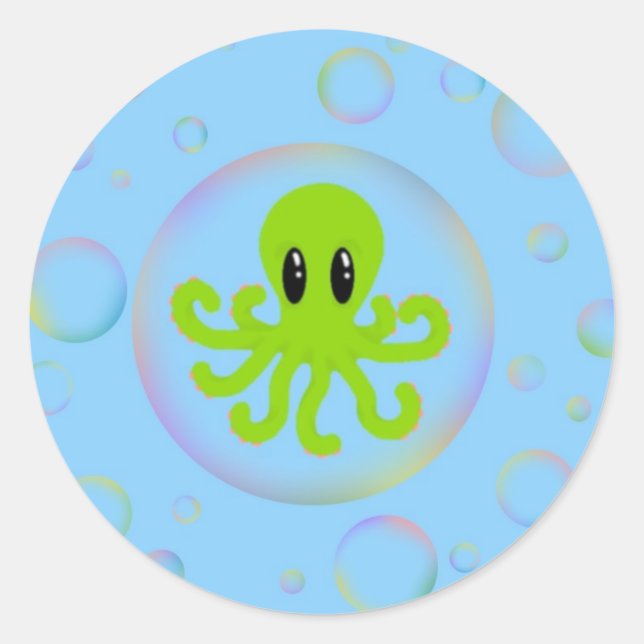 Octopus in a bubble classic round sticker (Front)
