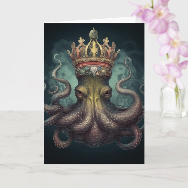 Octopus in a Crown all occasions Card (Orchid)