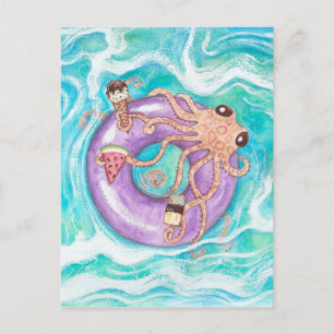 Octopus in Pool Float Postcard
