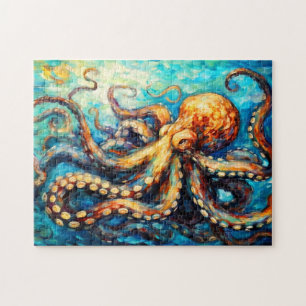 Octopus in Swirling Ocean Oil Painting Jigsaw Puzzle
