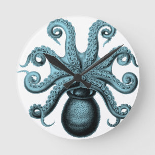 Octopus in Teal Round Clock