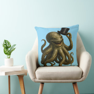 Octopus in top hat, whimsical, nautical art print  cushion
