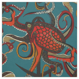 octopus ink teal fabric