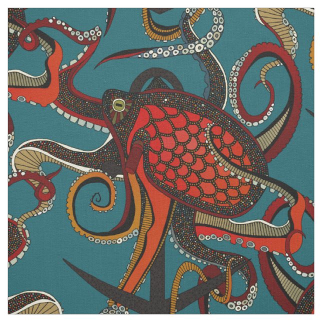 octopus ink teal fabric (Swatch)