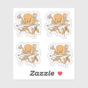 Octopus ironing, overwhelmed by chores.