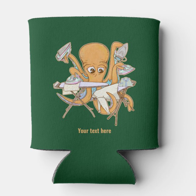 Octopus ironing, overwhelmed by chores. can cooler (Back)