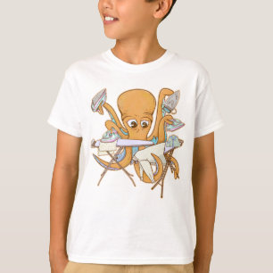 Octopus ironing, overwhelmed by chores. T-Shirt