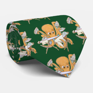 Octopus ironing, overwhelmed by chores. tie