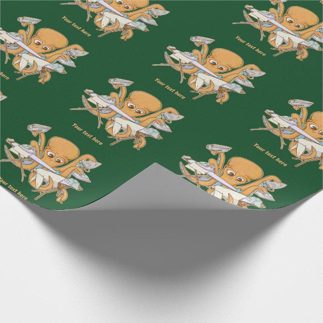 Octopus ironing, overwhelmed by chores. wrapping paper (Corner)