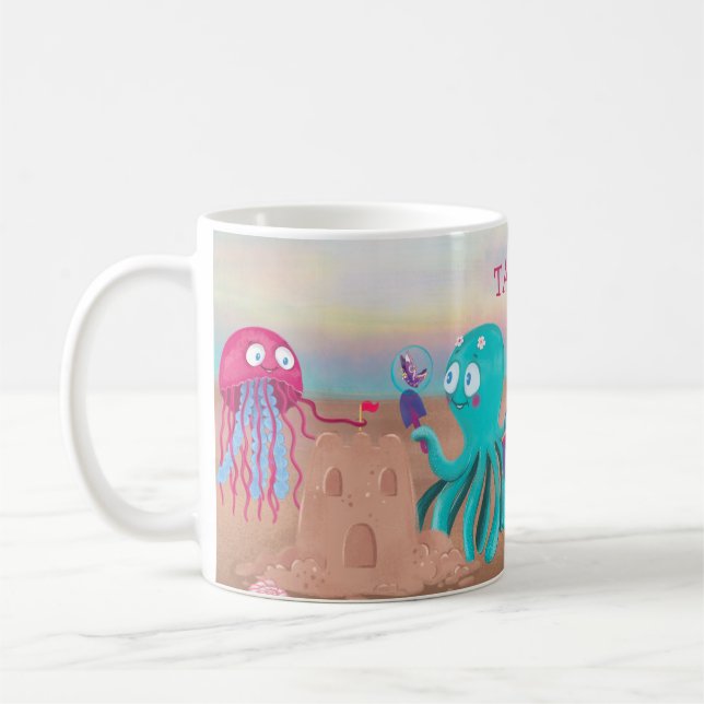 Octopus & Jellyfish Cartoon Coffee Mug (Left)