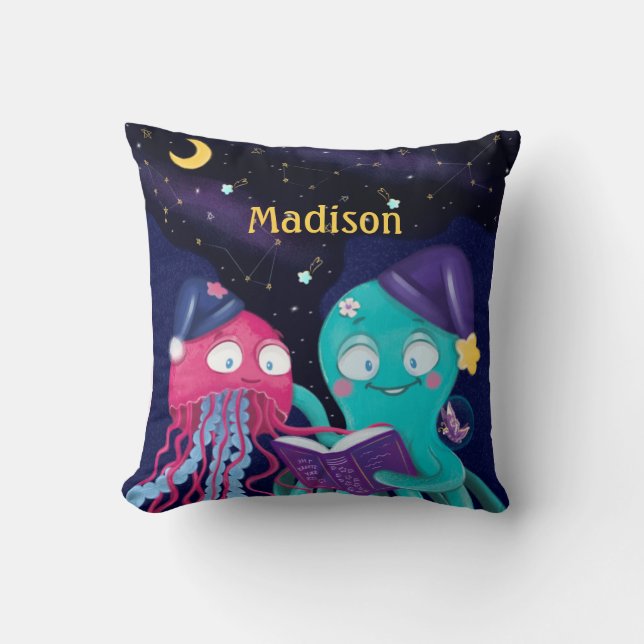 Octopus & Jellyfish Friendship  Cushion (Front)