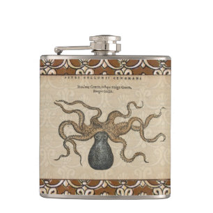 Octopus Kraken Antique Coastal Marine Wildlife Hip Flask